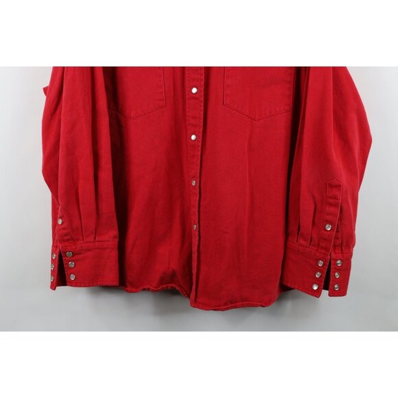 Vintage 90s Marlboro Man Mens Large Faded Heavy Western Cowboy Button Shirt Red - Picture 3 of 12